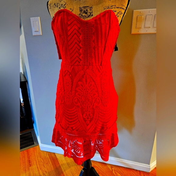 Red Lace Mini Dress - Picture 1 of 11
